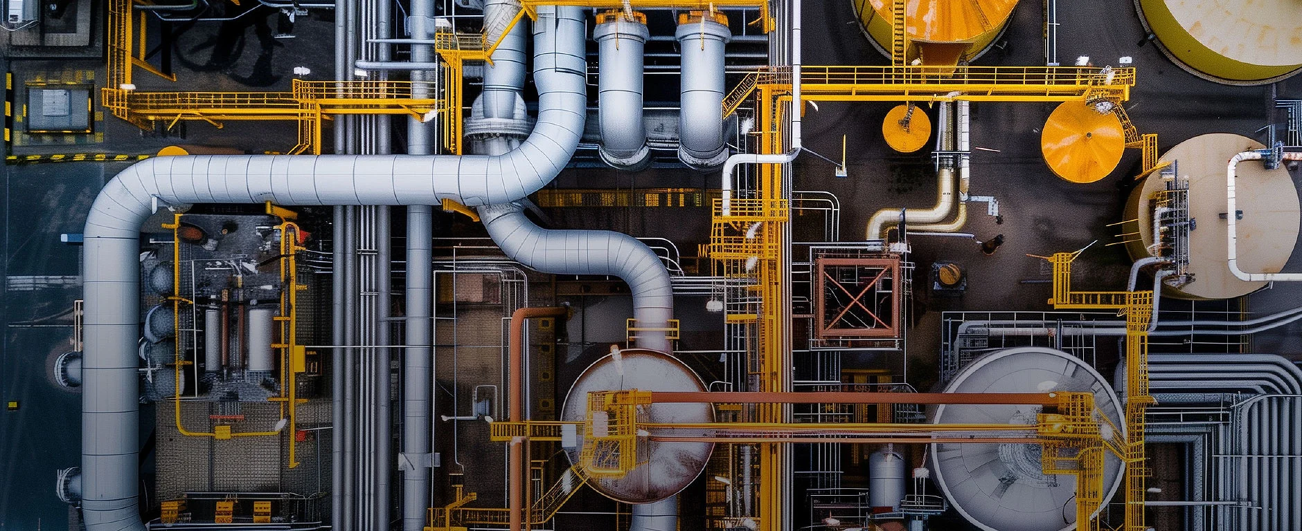 Rohrleitungen einer Industrieanlage für Wasserbehandlung zum Schutz vor Kalkablagerungen.