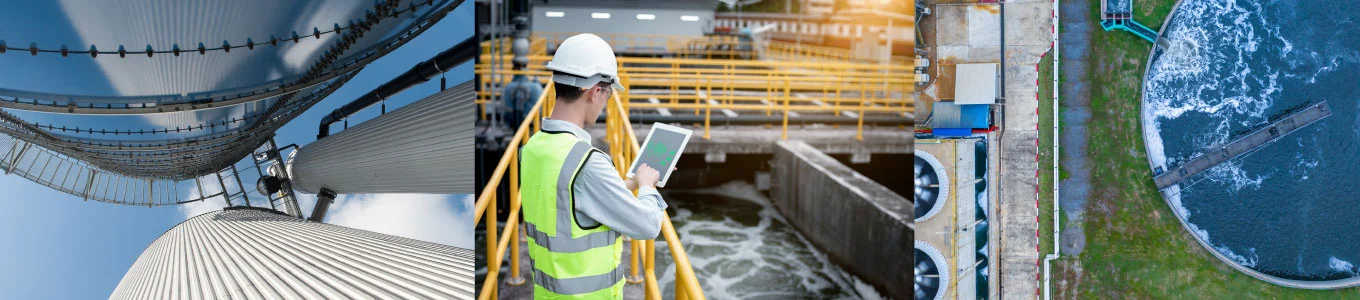 Verschiedene Industrieanlagen als Beispiel für industrielle Wasserbehandlung.