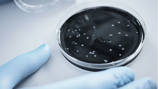 Petrischale mit Wasserprobe zur mikrobiologischen Untersuchung.